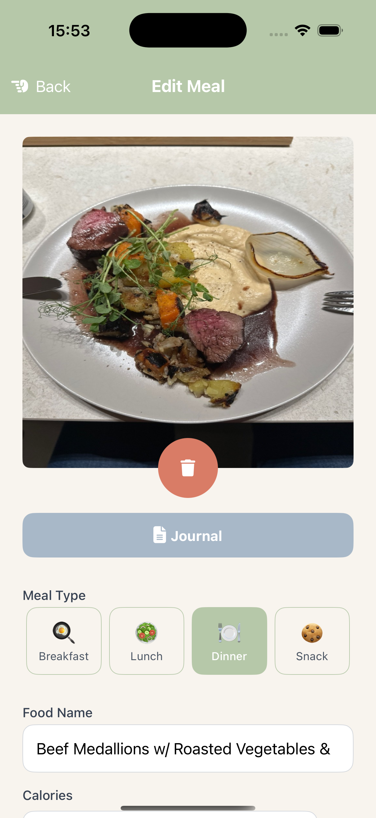 Mindful Plate app interface showing calm, mindful food tracking